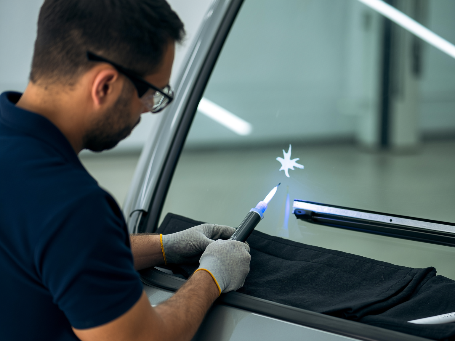 Intervention sur pare-brise avec résine - Garage LOPEZ