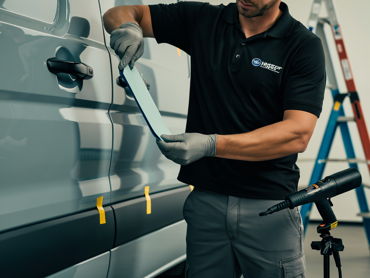 Application d'adhésifs publicitaires sur véhicule - Garage LOPEZ